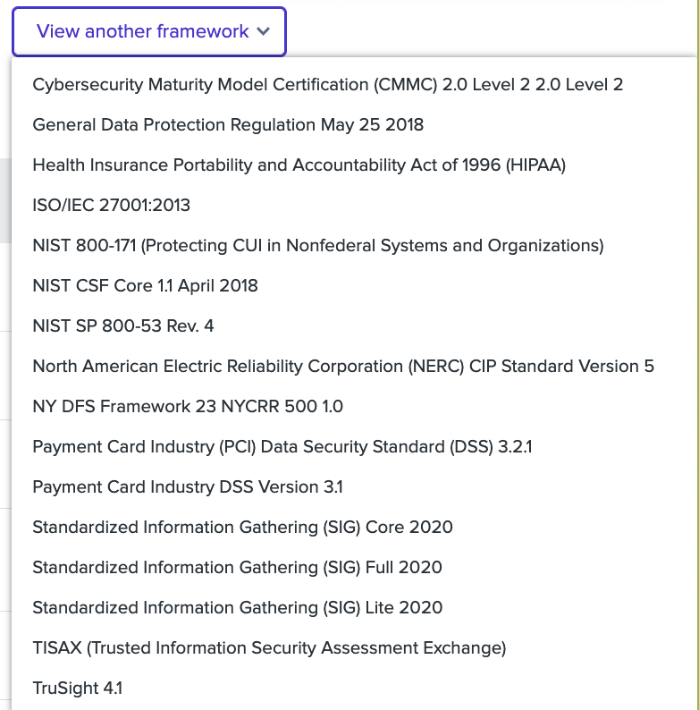 SecurityScorecard Compliance list