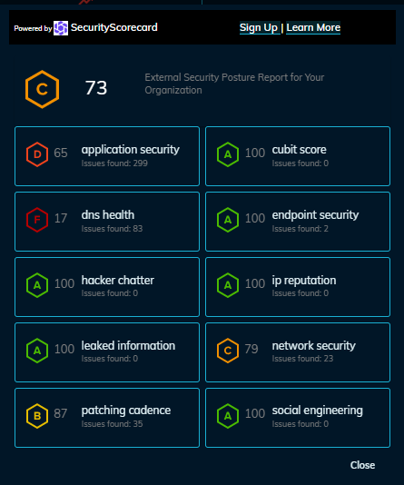 securityscorecard and agileblue dashboard