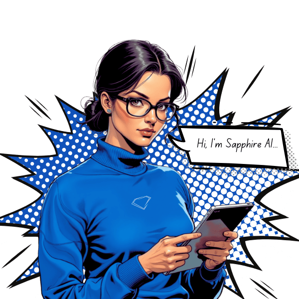 Image of comic woman holding a tablet